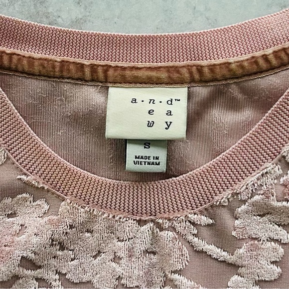 🌼 a . new day by Target Dusty Rose Crushed Velvet Floral Tee, S - Picture 2 of 6